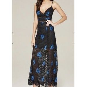 Bebe Black Lace Maxi with Blue Flowers